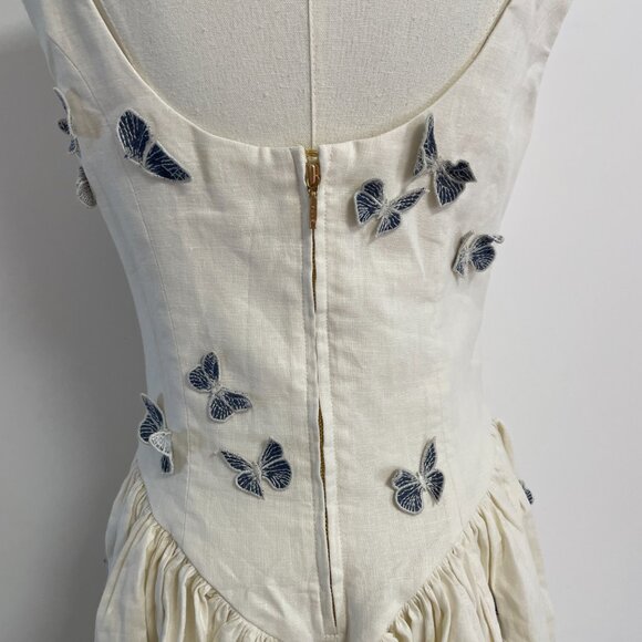 AGUA BY AGUA BENDITA Pluma Lymanopoda appliquéd gathered linen mini dress - Picture 9 of 13